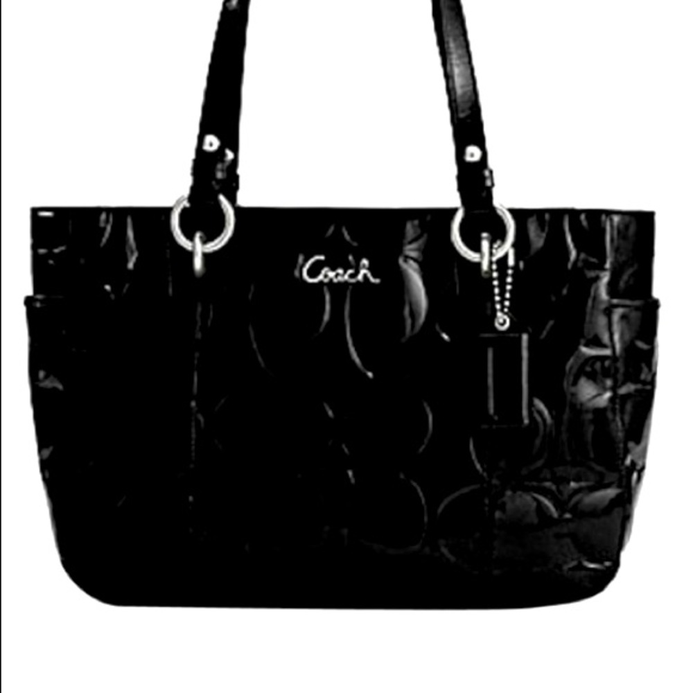 COACH Black Patent Leather Embossed Tote Handbag